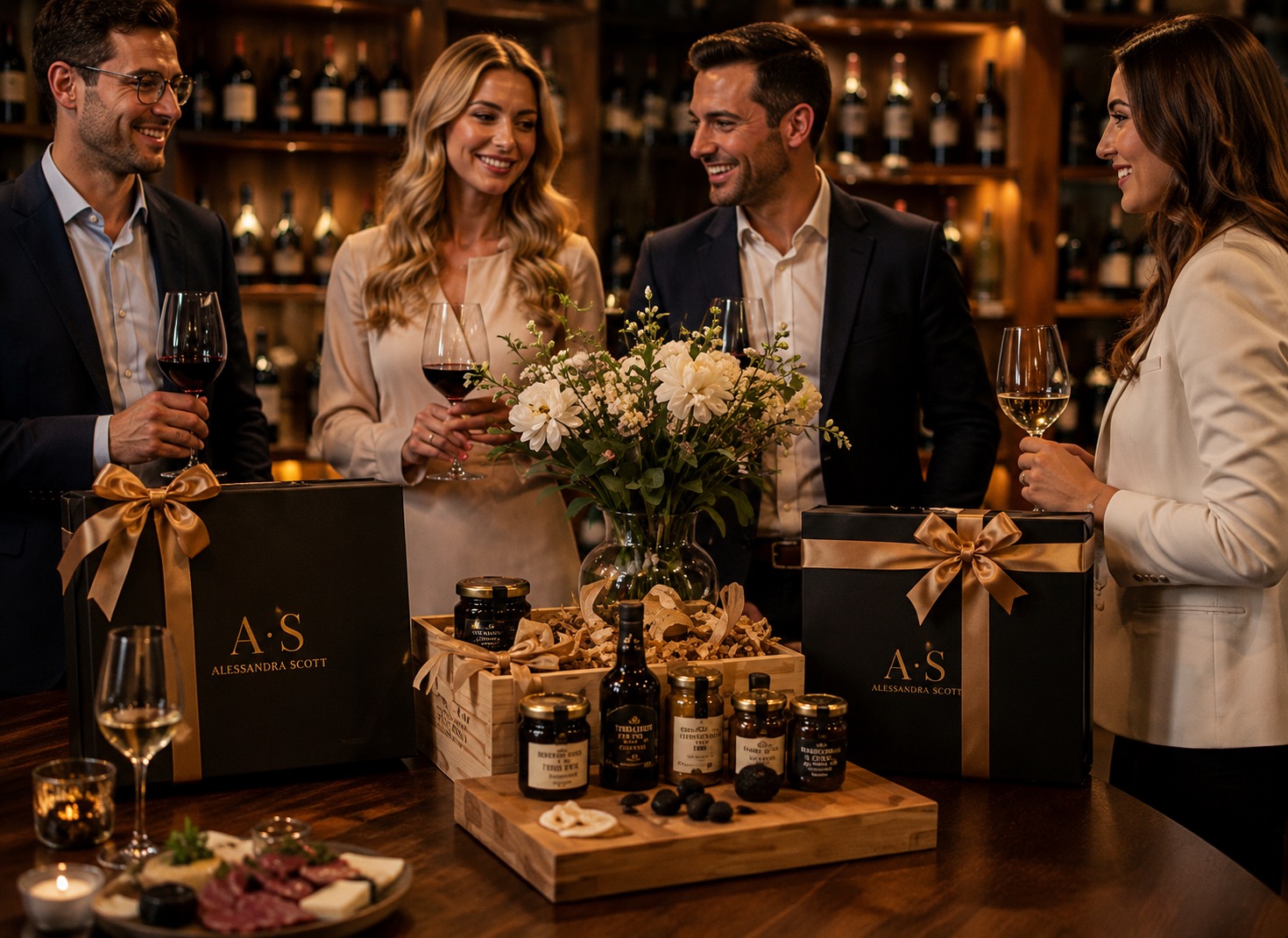 Cadeaux d'entreprise — moment de partage autour du vin